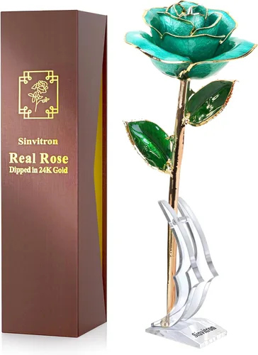 Miniatura 13 de Sinvitron Rosa Infinita Bañada en Oro - Rosa Eternamente Preservada en Resina Flor Eterna para Decoración de Cumpleaños, Día de la Madre, Rojo