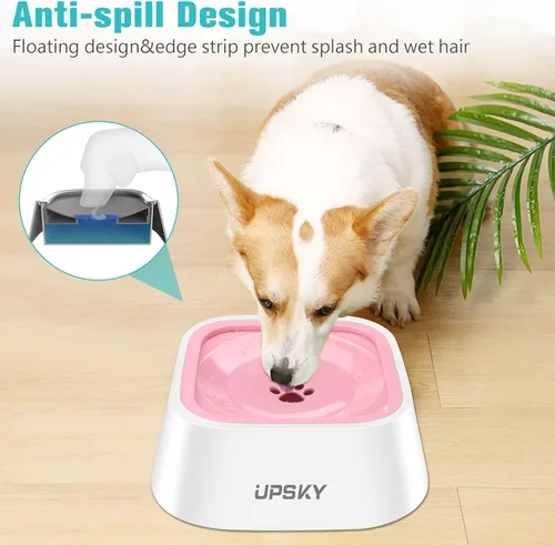 Miniatura 4 de UPSKY Cuenco antideslizante para beber lento, dispensador de mascotas sin derrames de 35 onzas para perros y gatos Rosa