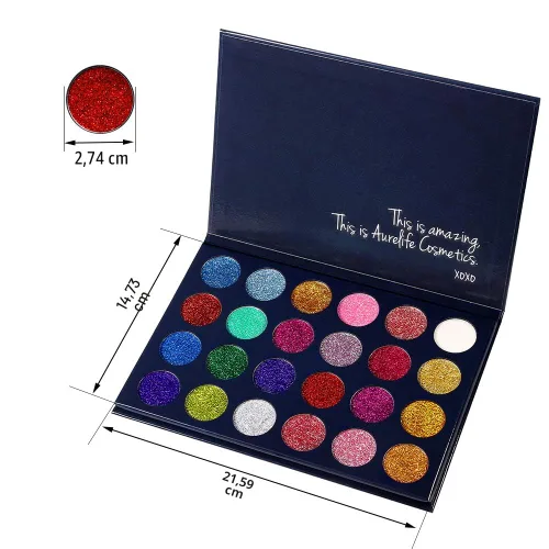 Miniatura 3 de Aolailiya Paleta de sombra de ojos con brillantina prensada de 24 colores – Mineral Ultra Shimmer paleta de maquillaje sombra de ojos polvo de larga