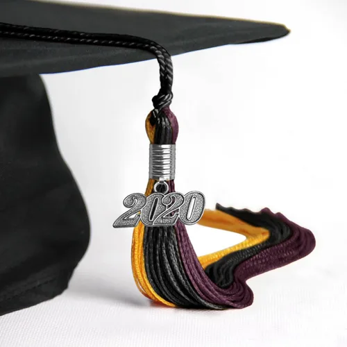 Miniatura 4 de Endea Graduation Borla de triple color con gota de fecha plateada (negro/dorado/granate, 2020)