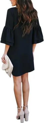 Miniatura 3 de BELONGSCI Vestido de verano 2024 para mujer, dulce y lindo, con cuello en V, manga acampanada, mini vestido, perfecto para bodas o graduaciones