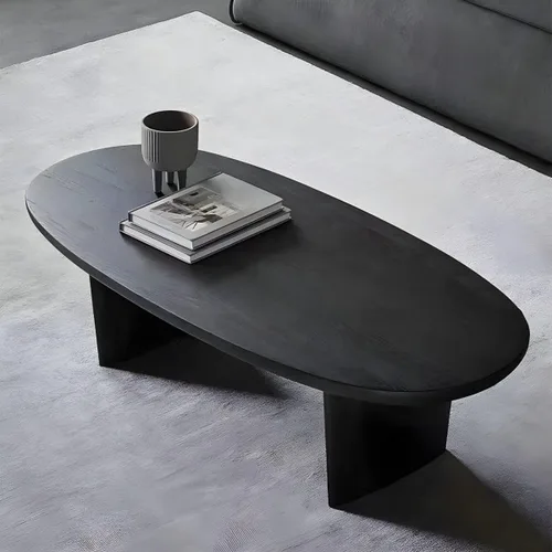 Miniatura 8 de RUNNUP Mesa de centro de madera negra ovalada, moderna, mesa de centro de decoración para sofá, mesa de cóctel para apartamento pequeño, sala
