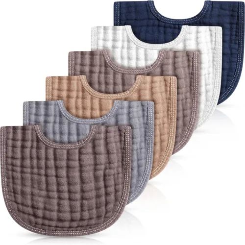 Frienda 6 piezas de baberos de muselina para dentición de bebé, bandana, baberos, 6 capas absorbentes para bebés, niños y niñas, paño de algodón