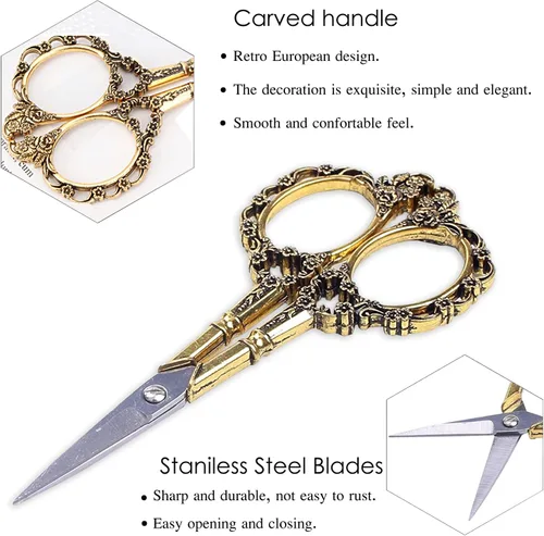 Miniatura 3 de BIHRTC - Tijeras de costura pequeñas de 4.5 pulgadas con estuche de cuero, puntas afiladas, tijeras vintage de acero inoxidable, detalle de hilo