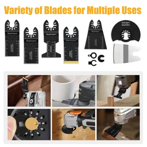 Miniatura 3 de 30 hojas de sierra oscilantes, cuchillas universales de titanio bimetálico y diente japonés multiherramienta y raspador para madera, plástico