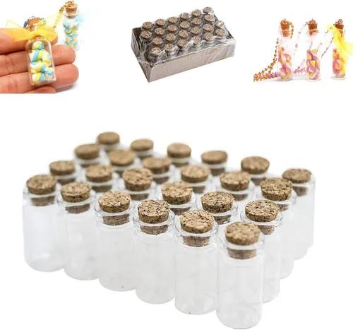 Minitarros de vidrio transparentes, botellas con tapón de corcho para manualidades, proyectos, decoración y recuerdos de fiestas. Tamaño: 1-1/2