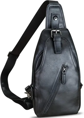 Miniatura 8 de Bolso bandolera de cuero genuino para mujeres y hombres, estilo vintage, de cuero real, a la moda, bandolera, Marrón