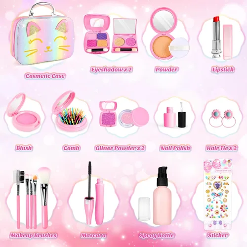 Miniatura 11 de Maquillaje de simulación para niños pequeños, juego de maquillaje de juguete para niños de 3 a 5 años, kit de maquillaje de juguete para niños