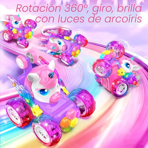 Miniatura 3 de Coches RC de unicornio para niñas, juguetes con alas de cristal brillantes y luces de ojos, rotación de 360°, auto de acrobacias de unicornio rosa