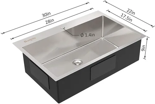 Miniatura 7 de Bonnlo Fregadero de cocina de 30 pulgadas, montaje superior, fregadero de cocina de granja con protector de fregadero de calibre 18, estación