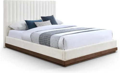 Miniatura 12 de Meridian Furniture B1245Beige-T Emmet Collection Modern Cama individual contemporánea con tela de felpilla beige suave, acabado de nogal, base