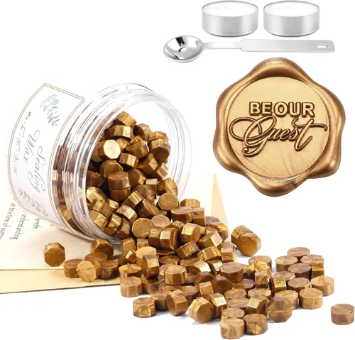Yoption Juego de 210 cuentas de cera de sellado de oro antiguo para invitaciones de boda, tarjetas de Navidad, sobres, paquetes de vino, regalos