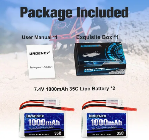 Miniatura 7 de 2S Lipo Batería 7.4V 1000mAh 35C (Burst 70C) Batería recargable RC con enchufe JST compatible con WLtoys RC Cars A949 A959 A969 A979 K929