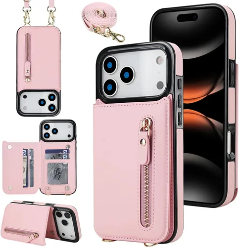 Miniatura 38 de Funda cruzada para teléfono iPhone 13 Pro Max de cuero con tarjetero, funda protectora extraíble, correa de cuero ajustable con botón, compatible