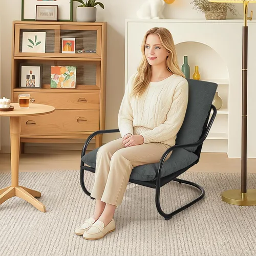 Miniatura 7 de Peace nest Silla decorativa moderna, sillón tapizado suave con marco de metal resistente, cómoda silla de descanso para sala de estar, dormitorio