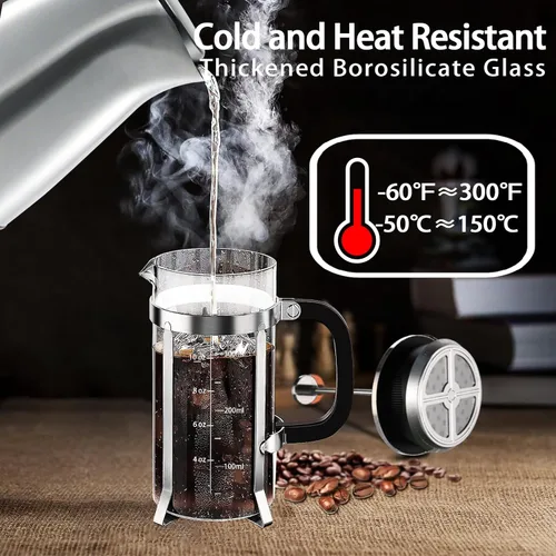 Miniatura 3 de YMMIND Cafetera de prensa francesa de acero inoxidable 304 con sistema de 4 filtros, vidrio de borosilicato resistente al calor, tetera de té libre