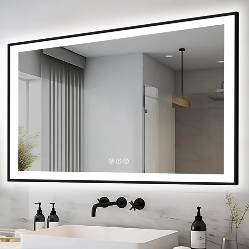 Miniatura 58 de EchosLife Espejos de baño LED de 20 x 28 pulgadas para pared, marco de aluminio negro (frontal y retroiluminado), espejo de tocador antivaho