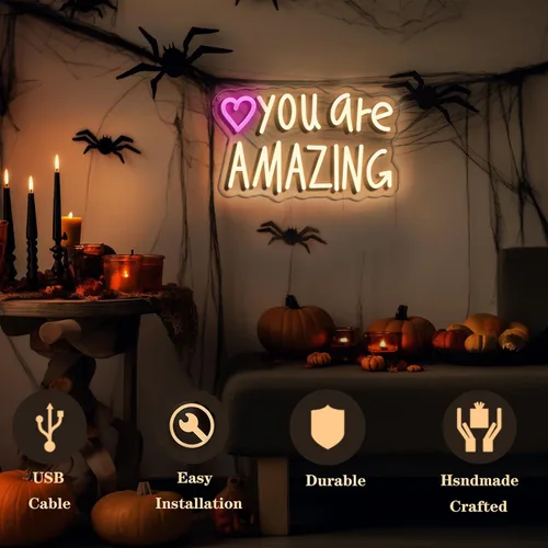 Miniatura 2 de Letrero de neón "You Are Amazing" para decoración de pared para dormitorio, aula, bar, pub, club, guardería, colgante, luz LED rosa USB regulable