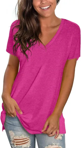 Miniatura 12 de Sipaya - Camiseta de mujer con cuello en V, básica, de ajuste suelto, manga corta, estilo casual