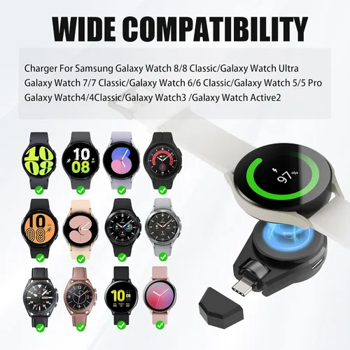 Miniatura 2 de Cargador portátil para Samsung Galaxy Watch 7/8, cargador de viaje USB-C 2 en 1 compatible con Galaxy Watch 8/7/6/6 Classic/5 Pro/4/3, carga