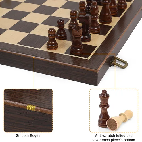 Miniatura 4 de LEAP Juegos de ajedrez y damas de madera, tablero de ajedrez artificial de ébano y arce de 15 pulgadas con 2 reinas adicionales, juego de tablero