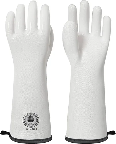 Miniatura 12 de Guantes para barbacoa, guantes de horno de silicona, guantes de horno resistentes al calor con dedos, guantes de horno de cocina guantes para Blanco
