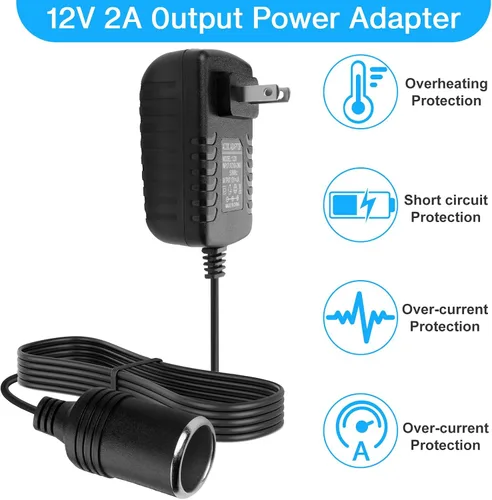 Miniatura 10 de Herfair Convertidor de CA a CC 2A 24W Adaptador de enchufe para encendedor de cigarrillos de automóvil, cable de alimentación 110-240V a 12V AC/DC