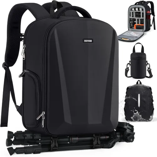 SDYSM Mochila para cámara, funda rígida para cámara DSLR/SLR con bolsa para lentes y compartimento para portátil de 15.6" Estuche impermeable para