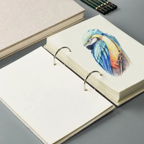 Miniatura 7 de Cuaderno de dibujo de hojas sueltas recargable, cuaderno de bocetos en espiral, cuaderno de bocetos de lino, tapa dura, 120 páginas, 160 GSM (L)