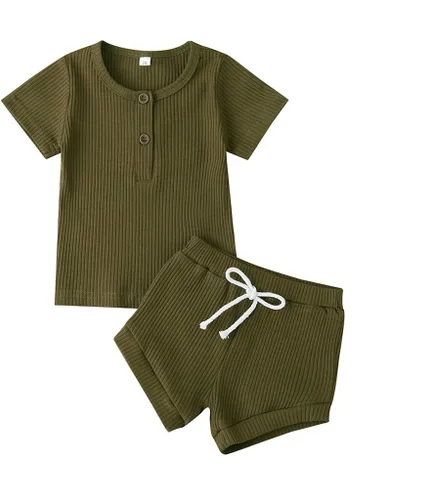 iddolaka Conjunto de dos piezas para recién nacido, camiseta de manga corta y pantalones cortos de color sólido