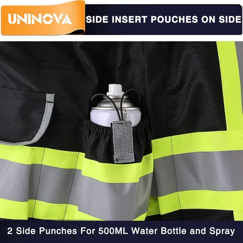 Miniatura 6 de Surveyor Safety Vest Reflective for Men,Class 2 Heavy Duty Safety Vests Reflective with Pockets and Zipper Sv55 Negro (servicio pesado)