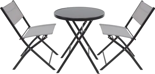 Miniatura 2 de BTEXPERT Juego de muebles de comedor de 3 piezas para patio, mesa de picnic plegable portátil, dos sillas para exteriores, plegable, gris
