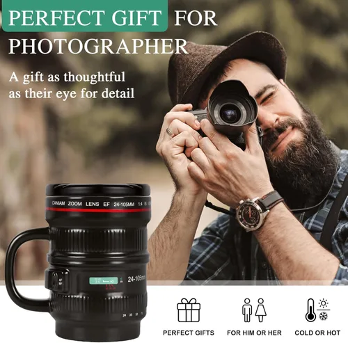 Miniatura 6 de Cabtnca Taza de café con lente de cámara de 16 onzas, regalos de fotografía geniales para fotógrafos de Navidad, divertida taza de café de cerámica