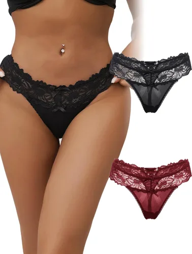 Miniatura 78 de ohyeah Tangas sexy de encaje tangas bragas de tiro bajo ropa interior para mujer de algodón entrepierna braga tangas bragas 4-18