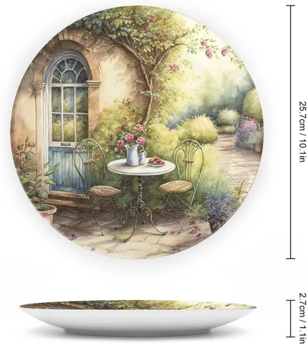 Miniatura 2 de Platos decorativos para decoración del hogar, plato de cerámica de jardín italiano de acuarela para exhibición de mesa, plato redondo con soporte