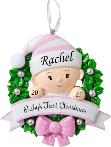 Miniatura 10 de Adorno de la primera Navidad del bebé 2025 – Árbol decorativo para niña – Recuerdo personalizado de vacaciones – Adorno personalizado de mi primera