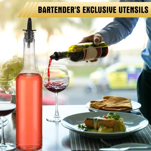 Miniatura 5 de Tioncy 10 juegos de botellas de plástico de 15 onzas con vertedores, 10 botellas de plástico para jarabe de cuello largo con vertedor y tapas, Negro