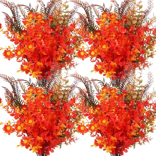Miniatura 2 de Geosar 24 paquetes de flores artificiales de otoño para exteriores, resistentes a los rayos UV, flores amarillas y naranjas, flores falsas