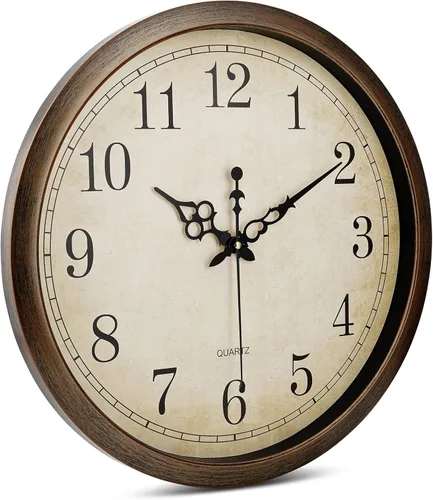Miniatura 4 de Bernhard Products Reloj de pared marrón vintage, silencioso, sin tictac, de 16 pulgadas, extra grande, de cuarzo, funciona con pilas, redondo