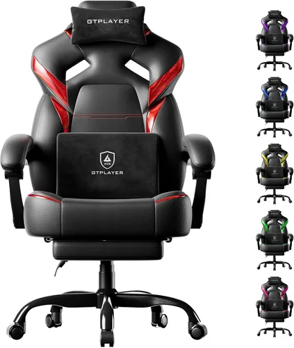 GTPLAYER Silla de juegos grande y alta para adultos, silla de oficina ergonómica con reposapiés, capacidad resistente de 350 libras, respaldo alto,