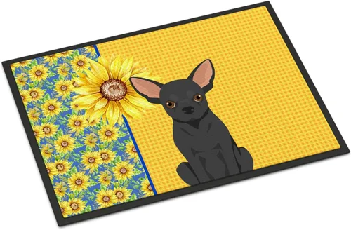 Miniatura 208 de Caroline's Treasures WDK5313MAT Airedale Terrier - Tapete para puerta delantera de 18 x 27 pulgadas, diseño de girasoles de verano, para entrada