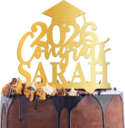 Miniatura 10 de Decoración personalizada para tartas de graduación – Decoración para tartas de graduación con nombre y fecha – Decoraciones acrílicas personalizadas
