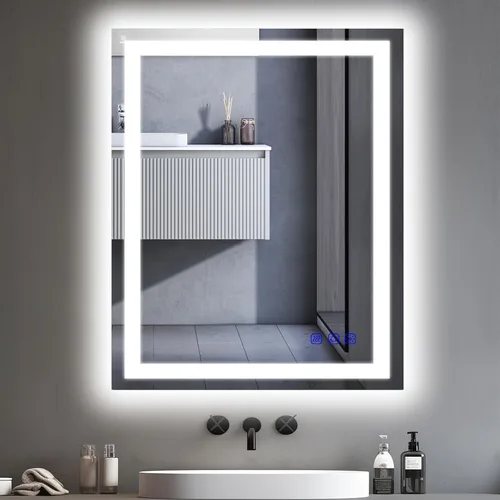 Miniatura 8 de Espejo de baño LED de 24 x 36 pulgadas, espejo de maquillaje con iluminación frontal, 3 colores regulables, antiniebla, CRI 95+, función de memoria