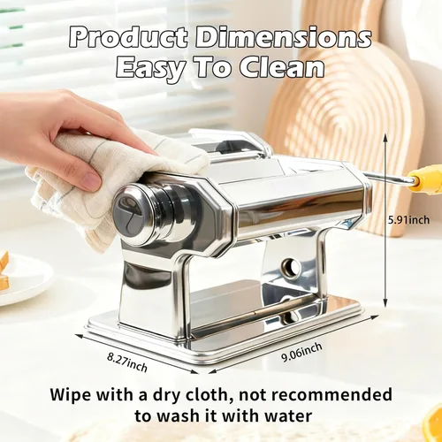 Miniatura 3 de Máquina para hacer pasta con 7 ajustes de grosor ajustables, máquina manual de fideos de acero inoxidable, rodillo de pasta y cortadores con mango