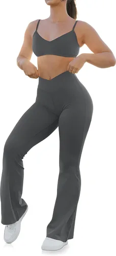 Miniatura 70 de HEGALY Pantalones de yoga acampanados para mujer, leggings cruzados, suaves, de cintura alta, pantalones casuales de entrenamiento con corte de bota