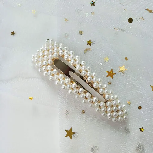 Miniatura 3 de Fodattm 2 pinzas para el pelo de perlas de imitación dulce, horquilla simple de aleación de moda BB accesorios para el cabello para mujeres