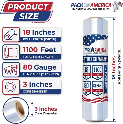 Miniatura 2 de Pack of America Película elástica – 4 rollos transparentes, 18 pulgadas x 1100 pies, calibre 80 (20 micrones), envoltura retráctil de plástico
