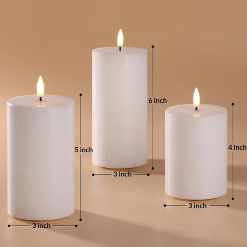 Miniatura 2 de Eywamage Velas de pilar sin llama de cera real blanca con control remoto, velas LED parpadeantes de batería, juego de 3 Blanco