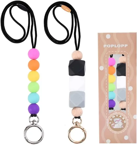 Miniatura 18 de POPLOPP 3 cordones para profesores para insignias de identificación y llaves, lindo cordón de silicona con cuentas para mujeres, enfermeras