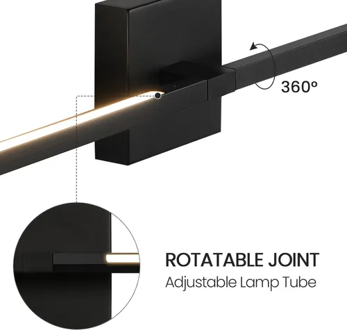 Miniatura 4 de Lámpara de tocador de baño negra de 30 pulgadas, giratoria de 360°, 18 W, regulable, 5CCT, LED, lámpara de baño negra sobre espejo, luces modernas